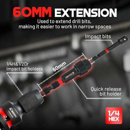 Image of EZARC 4 Pcs Impact to 1 /4 Hex Converter, 1 /2 3 /8 1 /4-Inch Square Drive Sockets to 1 /4-Inch Hex Adapter, Impact Wrench Adapters for Ratchet Wrench Drivers, Impact Bit Holders, Quick-Change Chuck