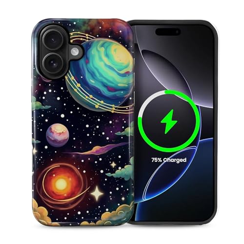 Coque iPhone 16 Plus MagSafe brillante antichoc avec motif espace coloré