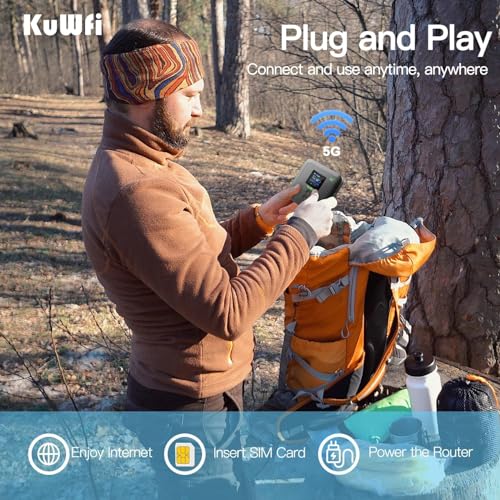 Image of KuWFi Ultra-Fast eSIM Router Portable 5G WiFi 6 Mobile Hotspot|Unlocked WiFi Pocket with 6000mAh|3000Mbps SIM Router 5G for RV & Travel|Hotspot Supports eSIM /SIM Slot&32 Devices|Compatible with AT&T