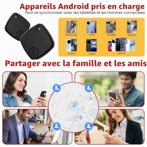 Air Tracker Android Lot de 4, Smart Traceur Tag Localisateur D’Objets Bluetooth Fonctionne avec l’app Google Localiser(Uniquement Android), Android Smart Tag pour clés,Valise, Portefeuilles (Noir) – vue 2
