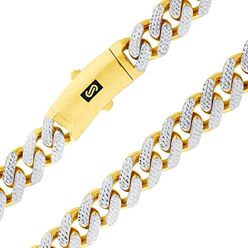 Nuragold 10k Real Yellow Gold Royal Monaco 13mm Miami Cuban Diamond Cut Pave Link Necklace (20