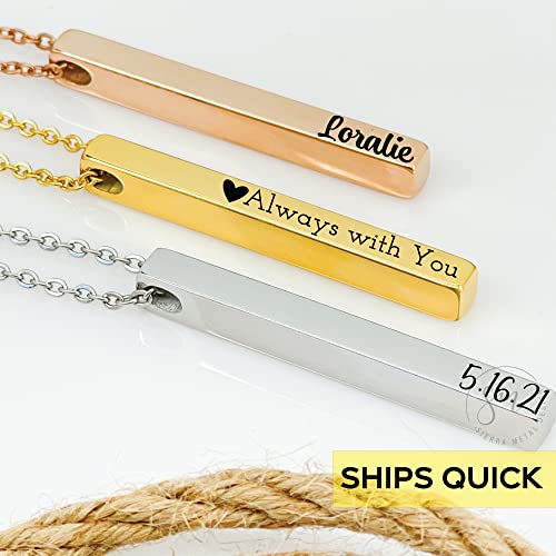 Custom Cube Necklace For Women 4 Sides Bar Necklace Personalized Necklace 3D Bar Necklace 3D Cube Necklace Personalize Valentines Day Gift For Mom Cus-Cube #TOP2