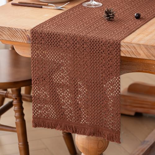 FEXIA Boho Fall Table Runner Crochet for Home Kitchen Decor 13x72 Inch