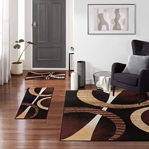 Home Dynamix ARIANA ARCATA HD5194-502 Ariana Arcata Contemporary Bold Abstract Graphic Area Rug, Black/Brown, 3-Piece Set thumb #1