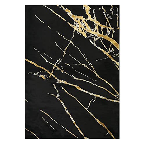 Antep Rugs Babil Gold 5X7 Marble Abstract Modern Indoor Area Rug (Black, 5'3" X 7') #TOP1