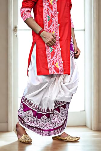 Image of Men's Ready to Wear Pant System Printed MAYUR PUCHHA Dhoti for Marriage, Pooja, Festival etc.(GC010)