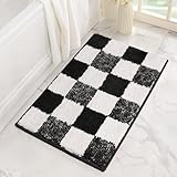 GRANNY SAYS Checkered Black Bathroom Rugs, 24' x 16', Non-Slip Bath Mats for Bathroom, Plush Shag Absorbent Microfiber Ultra Soft Bath Mat, Cute Washable Rug for Tub, Shower, Bedroom