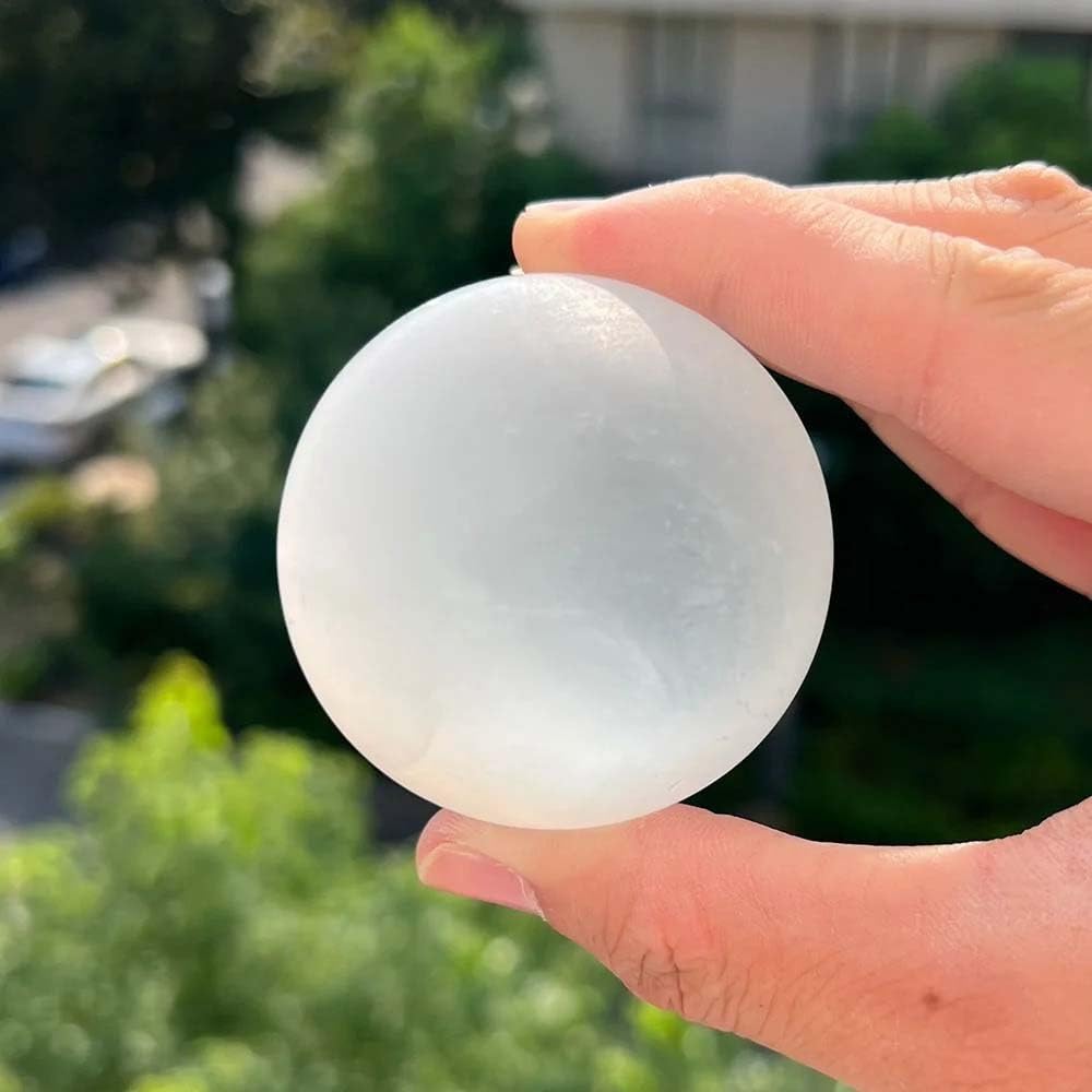 BKGWCSOR Beautiful 5-6CM White Selenite Sphere Crystal Ball Gypsum Gemstone Carving for Cleansing 7