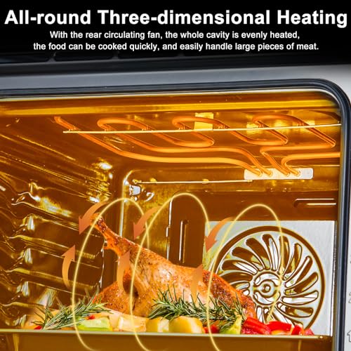 24" Built-in Electric Single Wall Oven, 3000W/240V 2.5Cu.Ft Stainless Steel Convection Built-in Oven with Steam &Grill &Air Frying Mode, Touch Display