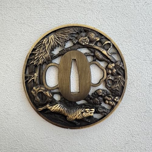 1 Piece Japanese Samurai Sword Handle Accessories, Metal tsuba Hand Guard?Vintage Bronze Dragon Pattern (Vintage Bronze-9)