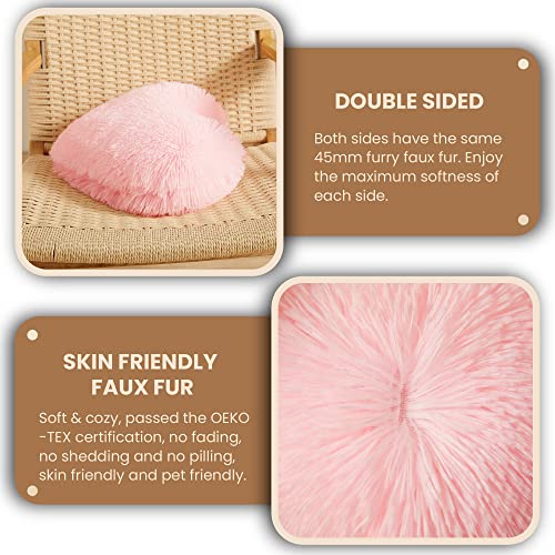 Mego Fluffy Heart Pillow, Faux Fur Decorative Throw Pillow, Plush Shaggy Heart Shaped Pillow W Insert&Cover, Cute Furry Throw Pillows For Couch Bed Sofa Kid Girls Women Valentine's Day Gift Pink #TOP5