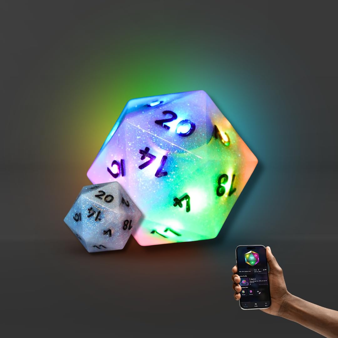 Pixels Electronic Dice - D20 (Aurora Sky) - RGB Polyhedral Dice, App-Controlled Light Patterns & Audio, Wireless Charging, Resin, VTT Connectable via