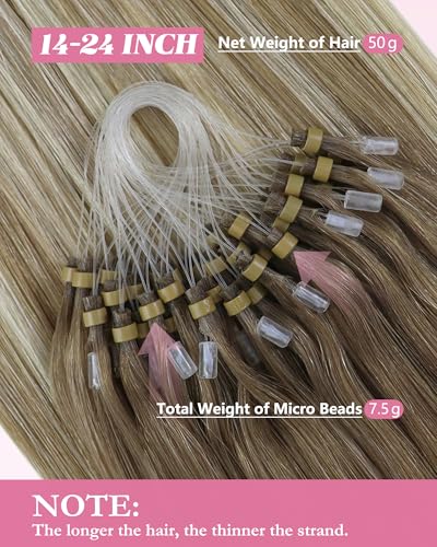 Image of YoungSee Microbead Hair Extensions Ombre Micro Loop Hair Extensions Real Human Hair Balayage Light Brown with Blonde Micro Hair Extension Human Hair Silky Straight for Date 22 Inch 50s 57g