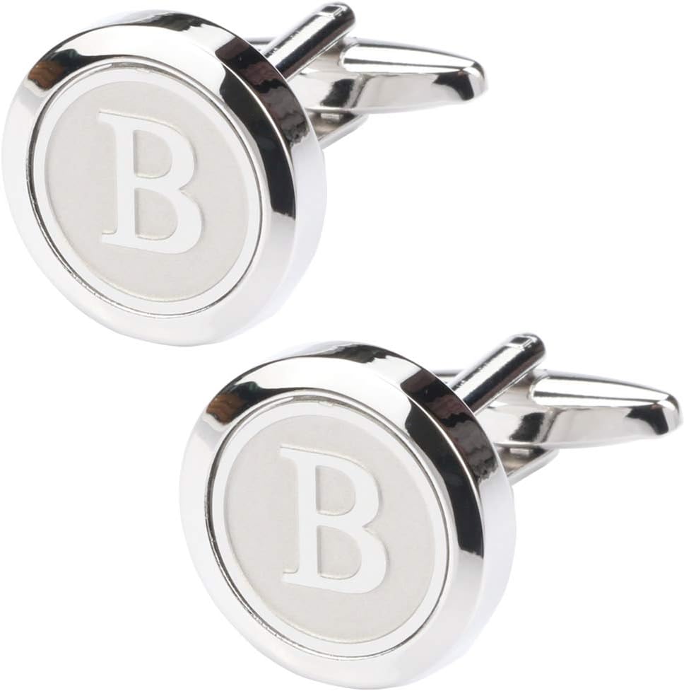 Dannyshi Mens Classic Stainless Steel Initial Cufflinks 26 Alphabet Initial Letter Cufflinks Business Wedding Shirts A-Z (B)
