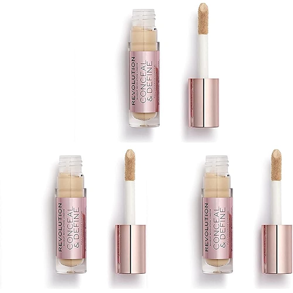 Revolution Beauty, Conceal & Define Concealer, Full Coverage & Lightweight, Long-Lasting Matte Finish, Vegan & Cruelty Free, C5 Fair or Light Skin Tones, 0.14 Oz. (Pack of 3)