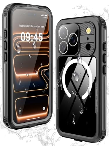 GOLDJU Magnetic for iPhone 17 Pro Case-Waterproof Built-in Screen & Camera Protector-IP68 Underwater Full Body 16FT Military Dropproof Shockproof Case for 17 Pro 6.3- Black