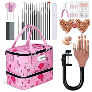 Saviland Nail Art Supply Kit with 40 Bottles Nail Polish Organizer Storage Bag, Nail Art Supplies and Practice Hand for Acrylic Nails