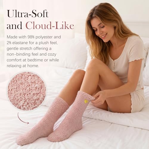 Image of Azue Fuzzy Warm Slipper Socks Women Super Soft Microfiber Cozy Sleeping Socks 6 or 5 Pairs