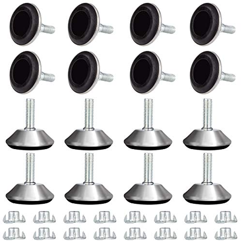 QIMEI-SHOP Pieds Vérin de Meuble Réglables Pied de Nivellement avec T-écrou Filetage Vis de Ajustables pour Pieds de Chaise Table Sofa M8 x 25 x 40mm 16 Pièces