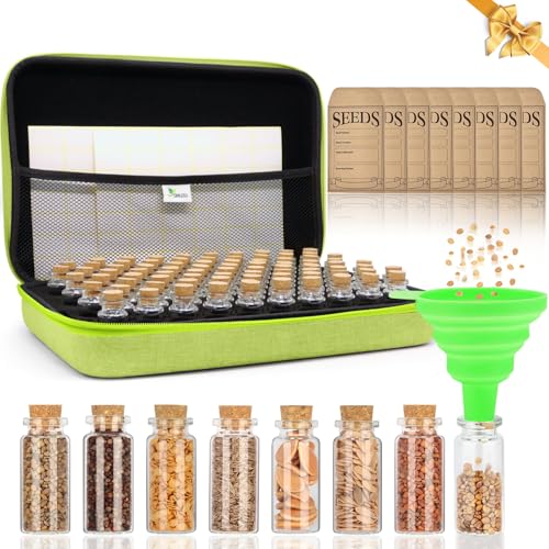Image of 80 Slots Seed Storage Organizer with 40 Seed Envelopes, Sturdy Organizer Storage Box with Label Stickers, Glass Container for Flower Vegetable Garden Seed Saving (Seeds not Included)
