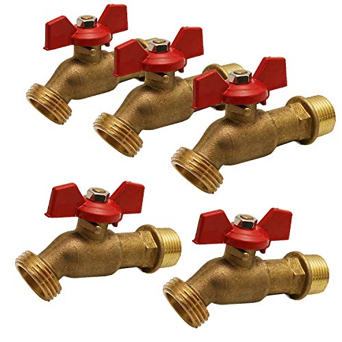 Midline Valve S3523-5 Boiler Drain Valve, with T-Handle, 3/4 in. MIP Inlet x MHT Outlet, Brass, Lead Free (Pack of 5)