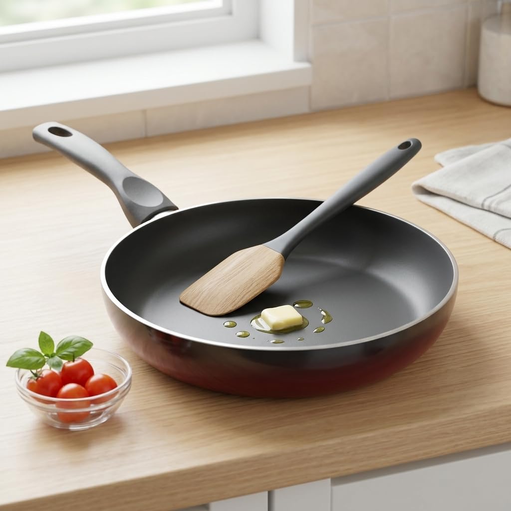 Papilla Safir 24 cm Tava - Kırmızı Yanmaz Yapışmaz Granit Efektli Günlük Pişirme Tavası