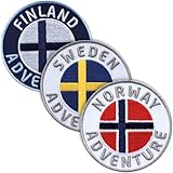 3er-Set Skandinavien Abzeichen gestickt 60 mm / Schweden Finnland Norwegen / Abenteuer Trekking Wandern Flagge Wappen Kreuz / Aufnäher Aufbügler Sticker Patch / Reiseführer Wanderführer Buch Karte