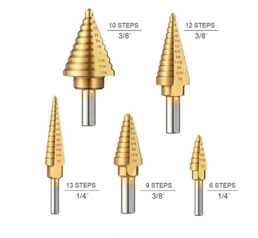 6pcs HSS Titanium Acciaio ad alta velocità Acciaio Cobalto Step Step Drill Set Set di bit per trapano a centro in acciaio ad alta velocità Punch per strumento di localizzazione accurato