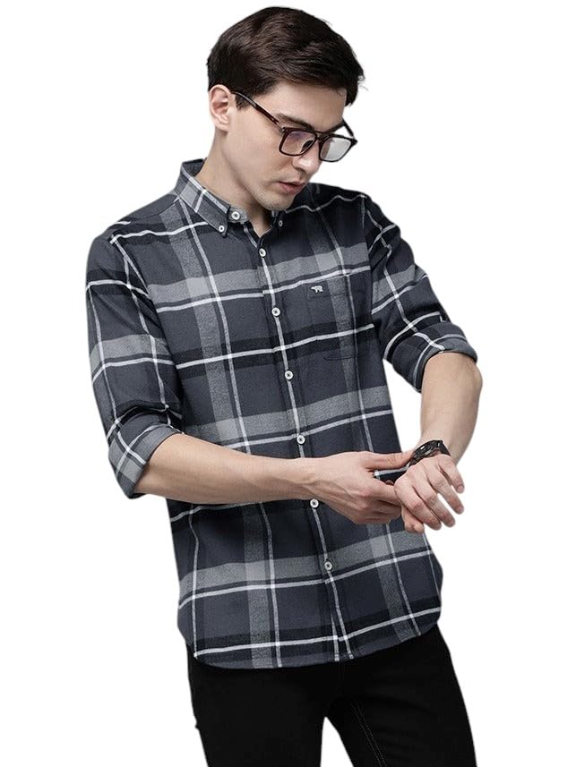 Image of THE BEAR HOUSE Men's Slim Grey Cotton Flannel Shirt
