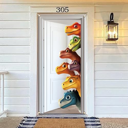 Housse de porte dinosaure en polyester coloré arricraft pour décoration de porche et intérieur