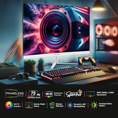 Image of Intex 60.9 CM (24 Inch) Full HD Curved Backlight LED Monitor | VA Panel, 100Hz Refresh Rate with 1920x1080 Pixels | 5ms Reponse Time, Framless, Sleek Metal Stand with Built-in Speaker