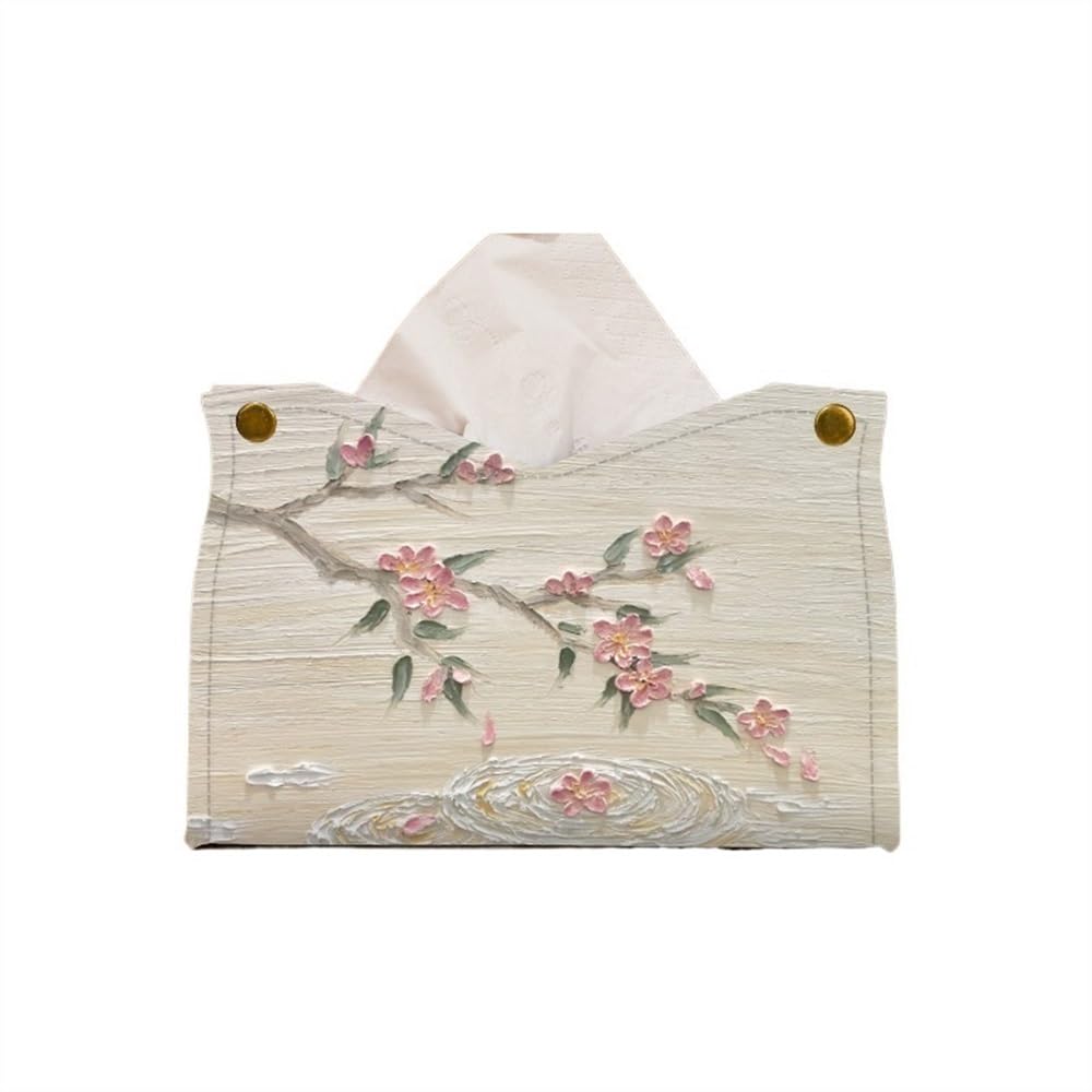 Tissue Holder Tissue Box Oil Painting Cover PU Leather Facial Dispenser Holder for Living Room Desktop Decorative Facial Box Decor(Gris)