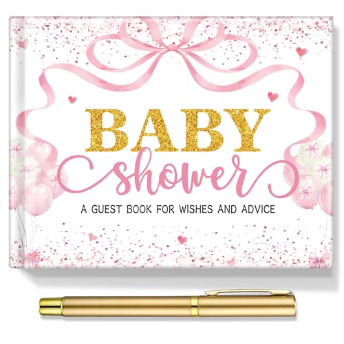 Image of Fuyoooo 27 Pcs Bow Baby Shower Guest Book Baby Shower Sign in Guest Book Reception with Sonogram Page Keepsake Includes Gold Pen Table Card and Adhesive Photo Corner for Birthday