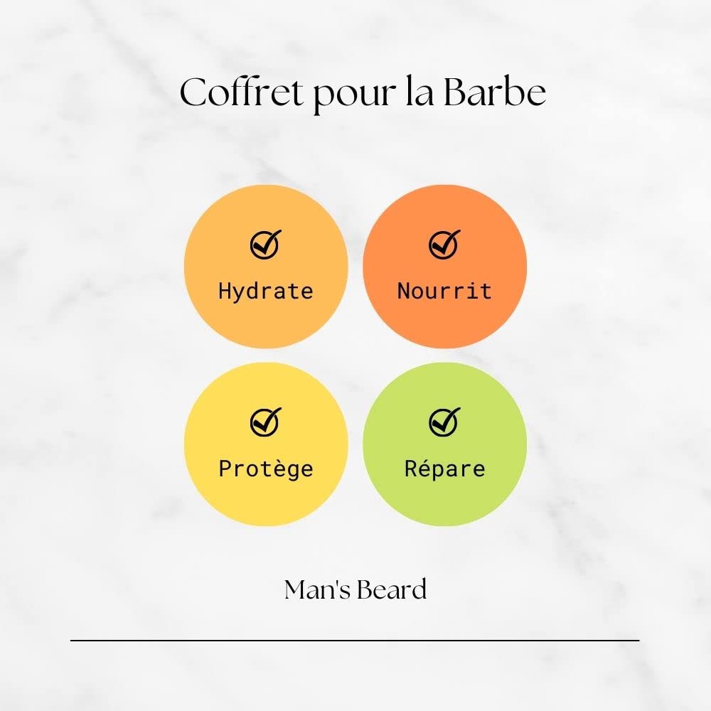 Man's Beard - Coffret Barbe et Moustache - Baume De Barbe 90ml Et Huile à Barbe Parfumé Vanille Mangue 30ml – Ingrédients d’origine Naturelle - 100% Fabrication Française