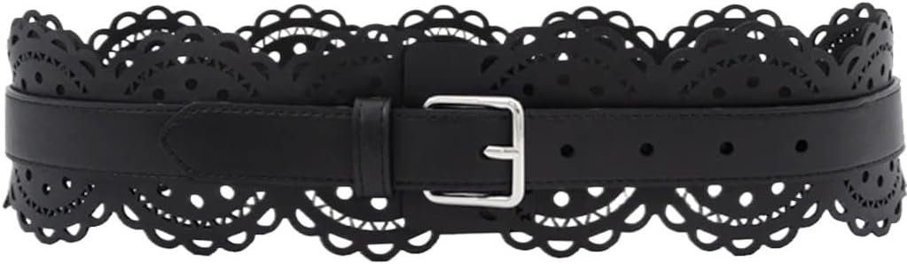 JSEIAJB Hollow Carved Leather Waistband Buckle Wide Waistband Dress with Decorative Waistband Closure(75cm)
