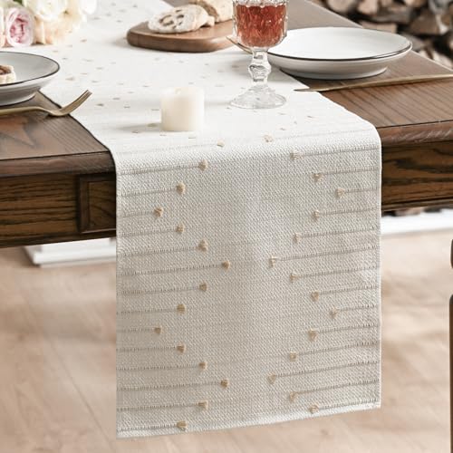 Artoid Mode Taupe Beige Boho Table Runner for Farmhouse Rustic，Seasonal Holiday Macrame Burlap Kitchen Dining Table Decoration for Home Party Decor 13x120 Inch