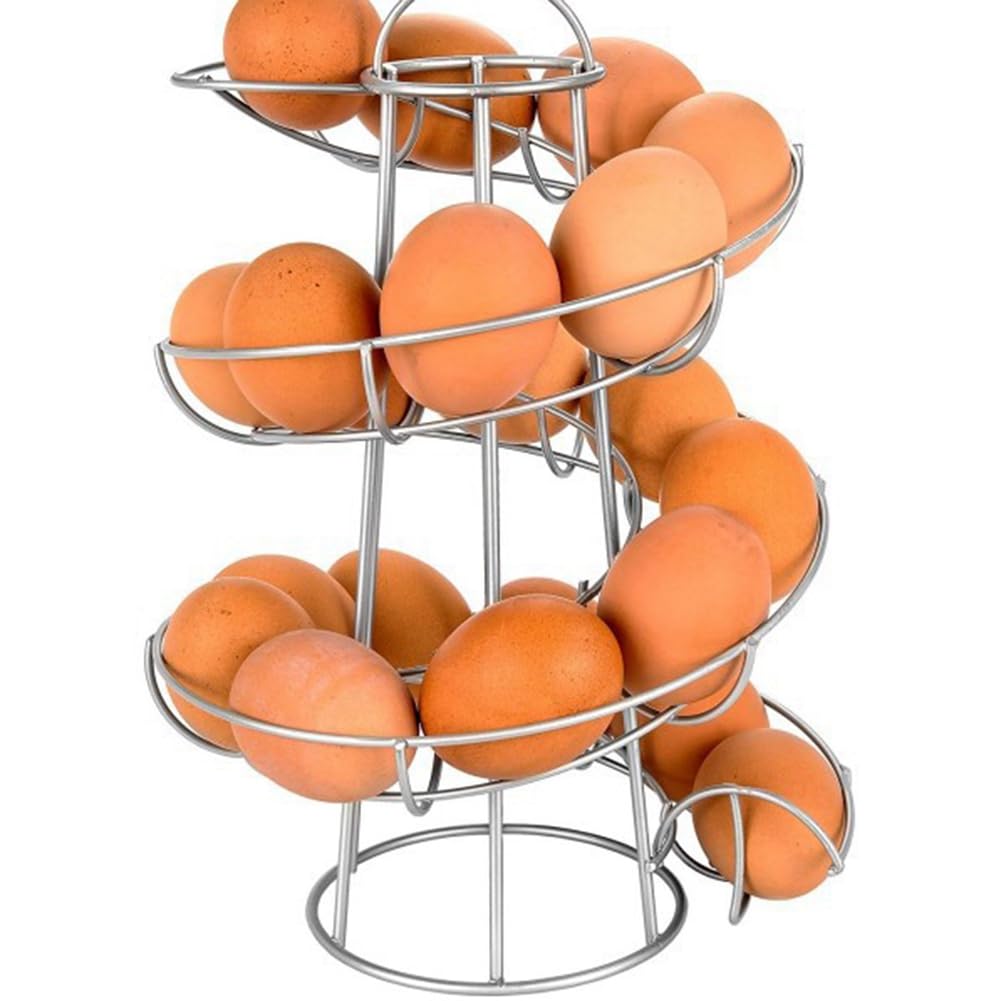 CTRLZS Kitchen Egg Rack, Spiral Egg Basket, Iron Practical Egg Storage Rack, Storage Rack Silver Gray