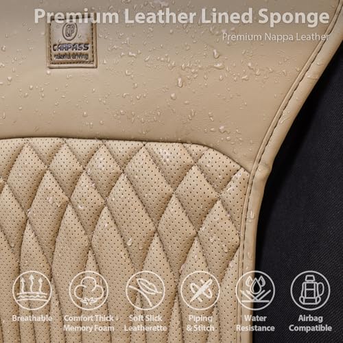 CAR PASS Car Seat Protector, 2 Pack Sideless Nappa Leather Seat Covers for Cars, All Season Waterproof Breathable Front Seats Cushion with Storage Pocket Universal Fit Vehicle Car SUV Truck, All Beige by CAR PASS - Used condition - Image 3