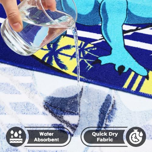 Image of Poncho Towel 120x60 CM, Dinosaur Surf, Royal Blue