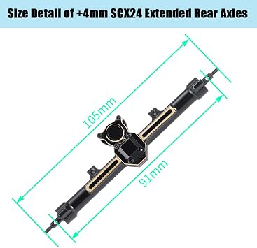 4 mm Extended Rear Axle for SCX24 1/24 | +4 mm Extended Rear Axle, CNC Aluminum, SCX24, 1/24 Crawler, 16T Gear