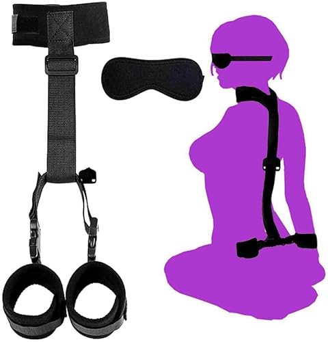 HUANXA BDSM Neck to Wrist Restraints Bondage Set - Behind Back Handcuffs Collar with Blindfold Adjustable Bondage Set Bed SM Games Play Sex Toys for Couples Sweater (Three Size)