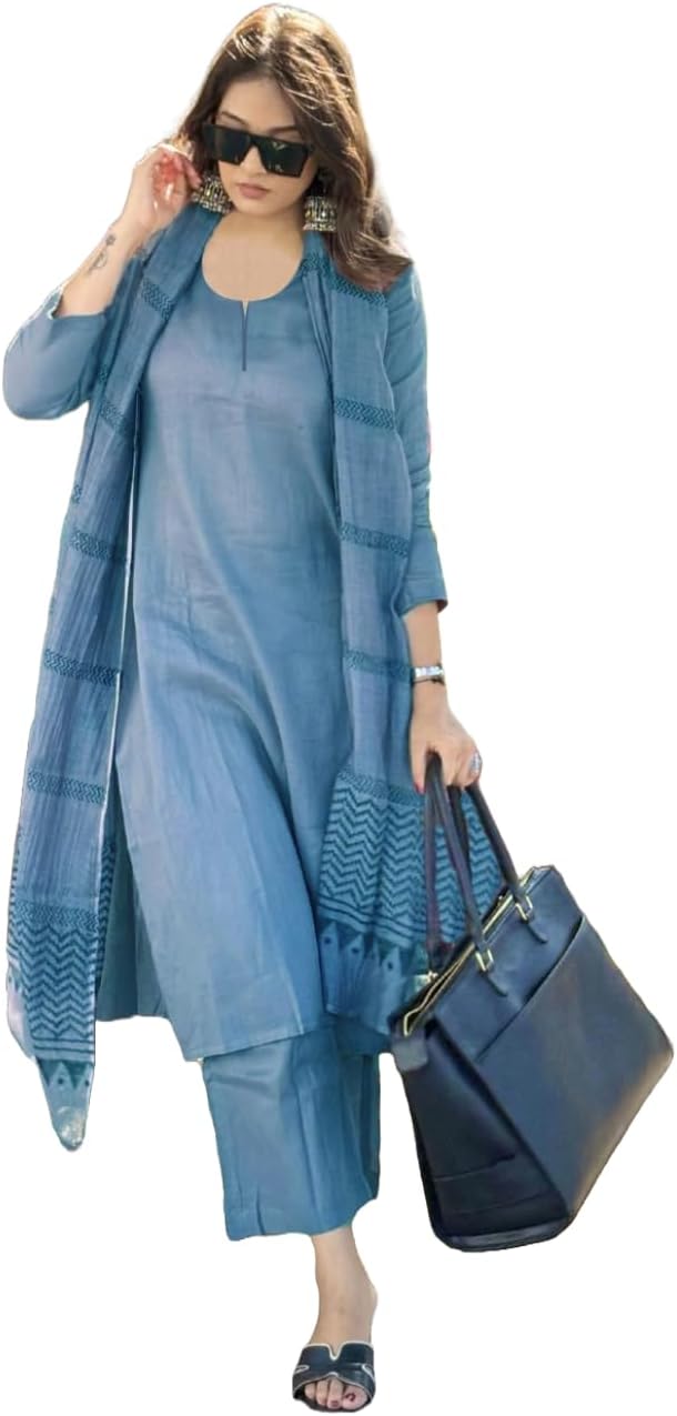 ANNI DESIGNER Women's Rayon Blend Solid Straight Kurta with Pant & Dupatta