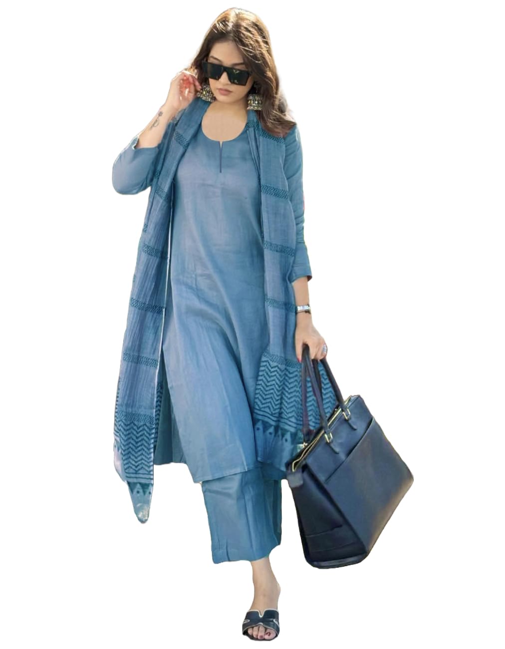 Women's Rayon Blend Solid Straight Kurta with Pant & Dupatta