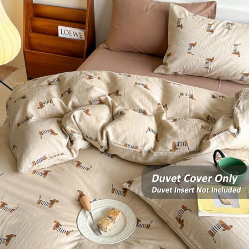 Image of Duvet Cover Set King Size Brown Dachshund Bedding Set for Girls Boys,Dog Puppy Duvet Cover Kids with Zipper Closure and 2 Pillowcases