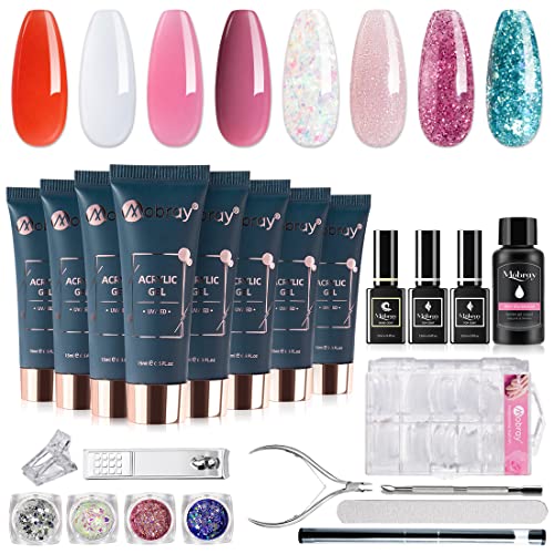 Mobray Poly Nail Gel Kit 8 Colors Poly Extension Nail Gel Set Nail Enhancement Builder Glitter Color Nude Poly Gel Kit Nail Art Tool Easy DIY at Home All-in-One Starter Professional Set