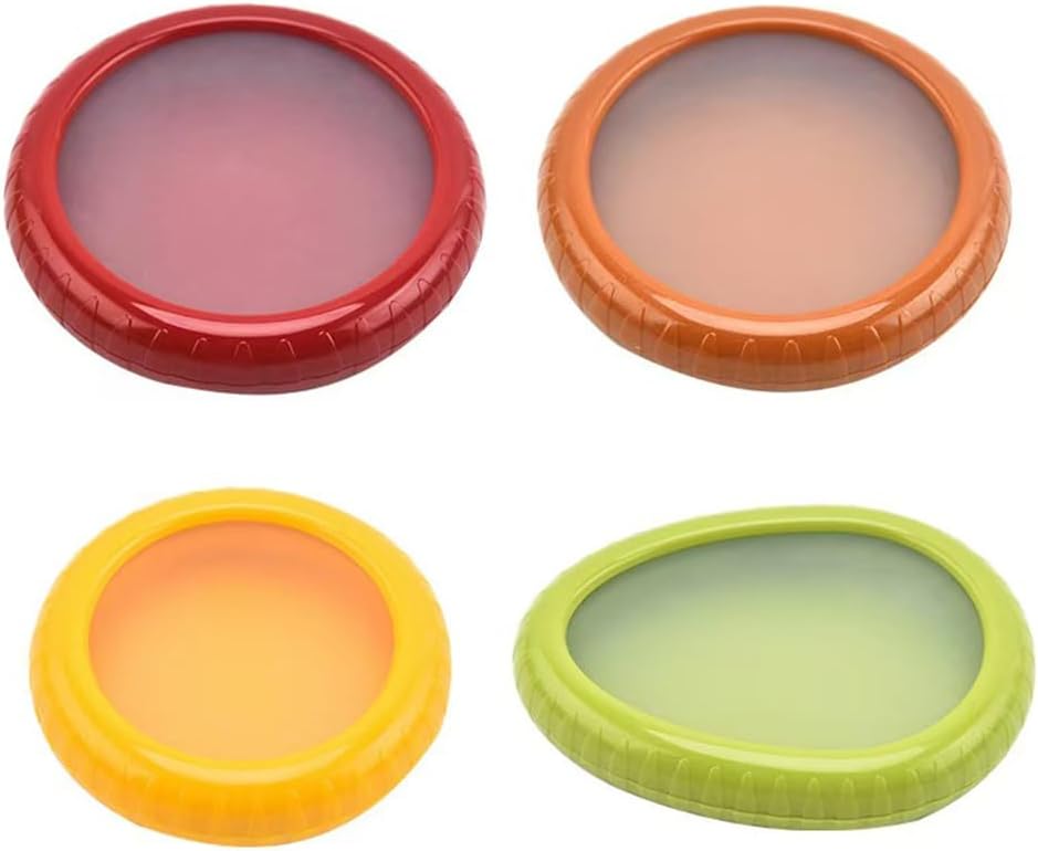 VAFGWGPB Silicone fruit storage containers, refrigerator storage containers, ABS material, colorful plastic fruit storage containers, set of 4, red, orange, yellow, green