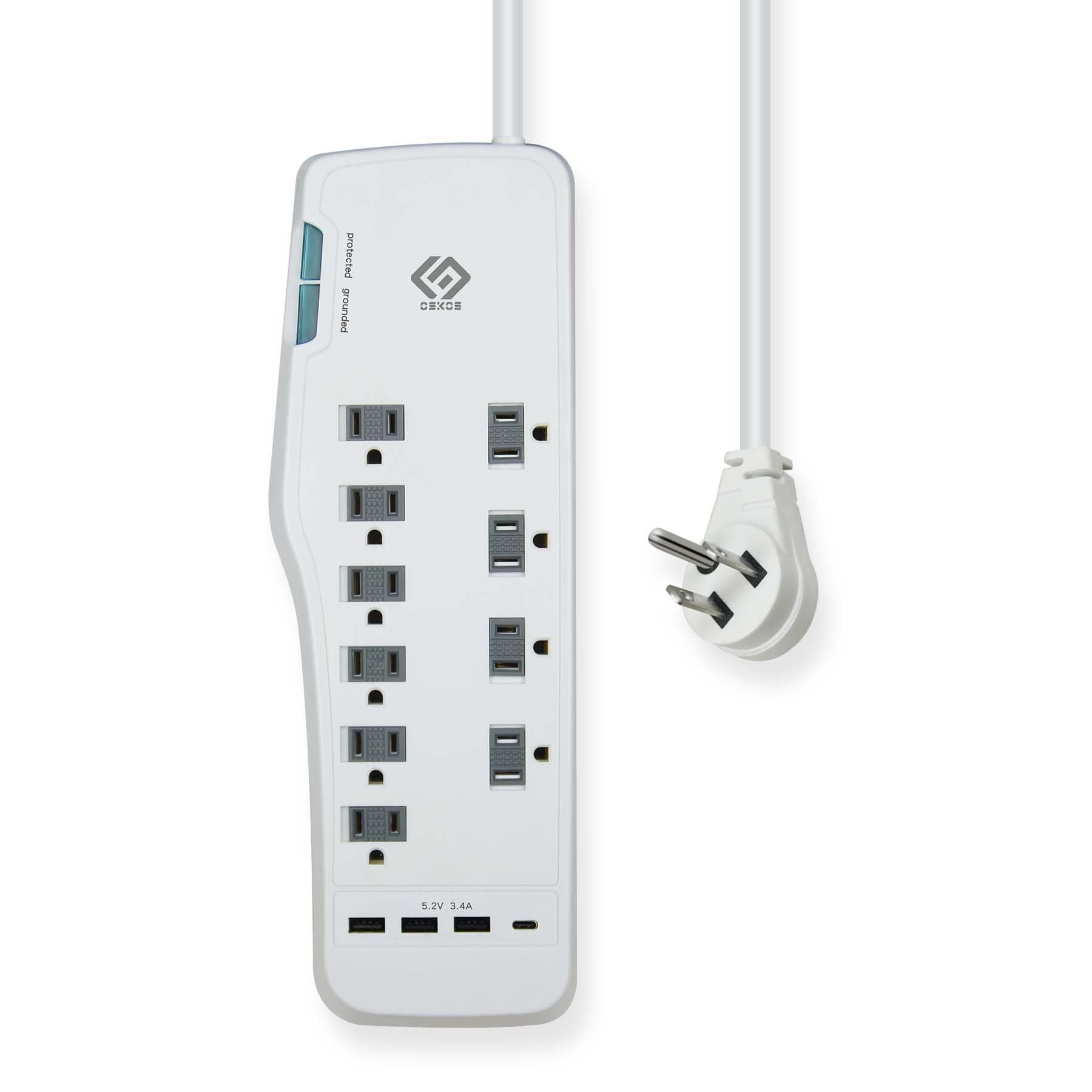 OSKOS Surge Protector Power Strip, 10 Outlets, Four USB 3.4A Ports (3A+1C), 6FT Extension Cord, 3540 Joules, 15A/1800W,Wall Mountable, UL Listed