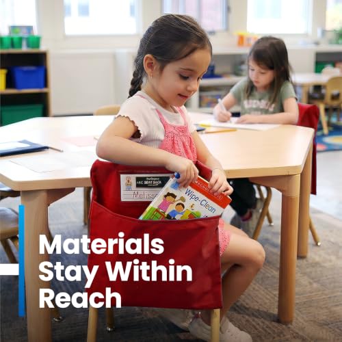 Image of Seat Sack Student Chair Storage Pocket - 17 inch, Single Pocket, Classroom Chair Organizer for Student Desks, Durable Over-the-Chair Storage, Ready-to-Use Name Tag Window, Red, 1-Pack
