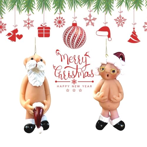Decorazioni natalizie da 8 cm, 2 pezzi, ornamento di Babbo Natale impertinente per albero di Natale, ornamento da appendere all'albero di Natale, divertente decorazione per feste di Natale, regalo