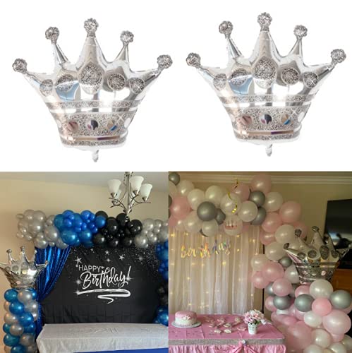 Yadirf 4 Pcs Foil Balloons Giant Large Crown Girls Princess Kid Birthday Party Decor For Birthday Wedding Party Decorations Anniversary Party Halloween Christmas (Silver) #TOP1